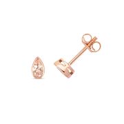 Morganite Pear Stud Earrings Rub-Over 5x3mm, 9k Rose Gold