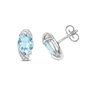 Natural Aquamarine & Diamond Oval Stud Earrings 2.00ct. White Gold