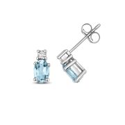 Natural Aquamarine & Diamond Oval Stud Earrings, 9k White Gold