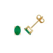 Natural Emerald Oval Stud Earrings 6x4mm, 9k Gold