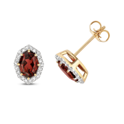 Natural Garnet & Diamond Octagonal Stud Earrings, Solid 9k Gold