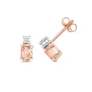 Natural Morganite & Diamond Oval Stud Earrings, 9k Rose Gold