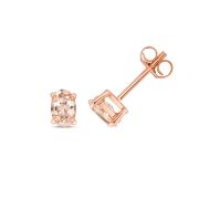 Natural Morganite Oval Stud Earrings 6x4mm, 9k Rose Gold