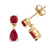 Natural Ruby Drop Earrings 1.68ct. 9k Gold