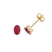 Natural Ruby Oval Stud Earrings 6x4mm, 9k Gold