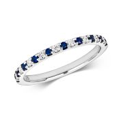 2mm Natural Sapphire & Diamond Half Eternity Ring, Solid White Gold