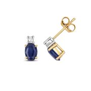 Natural Sapphire & Diamond Oval Stud Earrings, 9k Gold