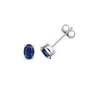 Natural Sapphire Oval Stud Earrings 6x4mm, 9k White Gold