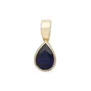 Natural Sapphire Rub-Over Pear Drop Pendant 7x5mm, 9k Gold