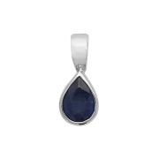 Natural Sapphire Rub-Over Pear Drop Pendant 7x5mm, 9k White Gold