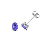 Natural Tanzanite Oval Stud Earrings 6x4mm, 9k White Gold