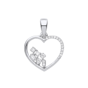Open Heart Pendant with Round & Baguette Diamonds, 0.10ct. 9k White Gold