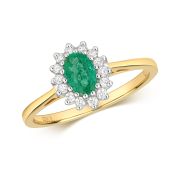 Oval Emerald Ring with Diamond Surround, 0.49ct, 9k Gold