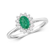 Oval Emerald Ring with Diamond Surround, 0.49ct, 9k White Gold
