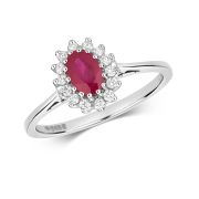 Oval Ruby Ring with Diamond surround, 0.58ct, 9k White Gold