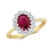 Oval Ruby Ring with Diamond Surround, 1.78ct, 9k Gold
