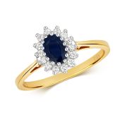 Oval Sapphire Ring with Diamond Surround, 0.68ct, 9k Gold