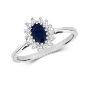 Oval Sapphire Ring with Diamond Surround, 0.68ct, 9k White Gold
