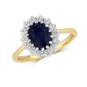 Oval Sapphire Ring with Diamond Surround, 1.90ct, 9k Gold