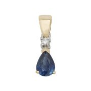 Sapphire & Diamond Drop Pendant Necklace, 9k Gold