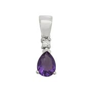 Diamond and Amethyst Drop Pendant Necklace, 9k White Gold
