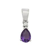 Diamond and Amethyst Drop Pendant Necklace, 9k White Gold