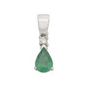 Pear Shape Emerald & Diamond Pendant, 9k White Gold