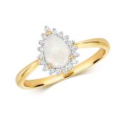 Pear Shape Opal & Diamond Ring 0.53ct. 9k Gold