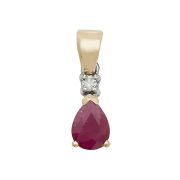 Pear Shape Ruby & Diamond Pendant, 9k Gold