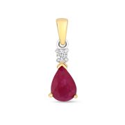 Pear Shape Ruby & Diamond Pendant, 9k Gold