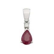 Pear Shape Ruby & Diamond Pendant, 9k White Gold