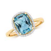 Petite Blue Topaz & Diamond Cushion Cut Ring, 9k Gold