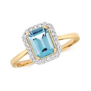 Petite Blue Topaz & Diamond Ring, 9k Gold