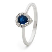 Petite Sapphire Ring With Diamond Pear Surround 0.50ct. 18k White Gold