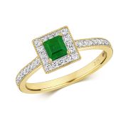 Princess Emerald & Diamond Ring 0.64ct. 9k Gold