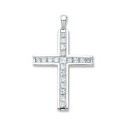 Princess Diamond Cross Pendant 1.17ct. G/VS in 18k White Gold