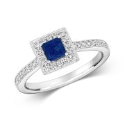 Princess Sapphire & Diamond Ring 0.75ct. 9k White Gold