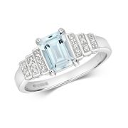 Aquamarine & Diamond Ring 0.84ct. 9k White Gold