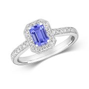 Tanzanite Ring with Diamond surround, 0.88ct, 9k White Gold