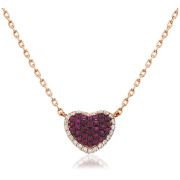 Ruby & Diamond Pave Heart Necklace Rose Gold