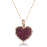 Ruby & Diamond Pave Heart Pendant Necklace 2.10ct