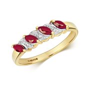 Ruby & Diamond Four Stone Marquise Cut Ring 0.37ct. Yellow Gold