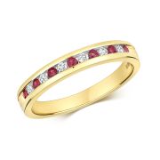 Ruby & Diamond Half Eternity Ring 0.34ct, 9k Gold