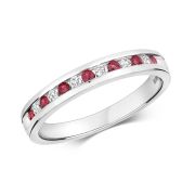 Ruby & Diamond Half Eternity Ring 0.34ct, 9k White Gold