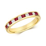 Ruby & Diamond Half Eternity Ring 0.58ct, 9k Gold