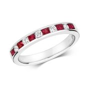 Ruby & Diamond Half Eternity Ring 0.58ct, 9k White Gold