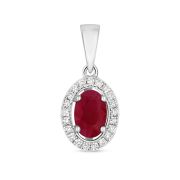 Ruby & Diamond Oval Drop Pendant, 9k Gold