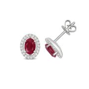 Ruby & Diamond Oval Halo Earrings, 9k White Gold