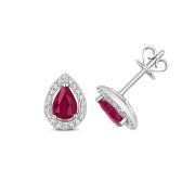 Ruby & Diamond Pear Cut Earrings, 9k White Gold