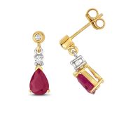 Ruby & Diamond Pear Drop Earrings, 9k Gold